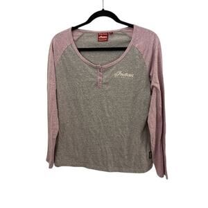 Indian Motorcycles Genuine Woman's M V-neck Raglan Top Shirt Gray Purple Biker